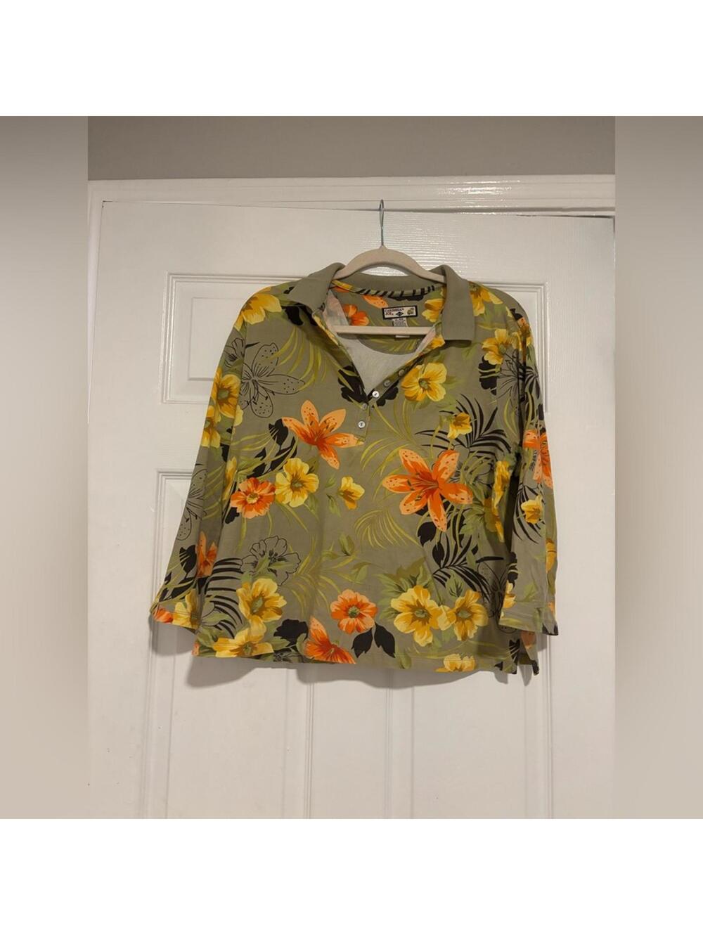 Caribbean Joe Floral Button-Down Shirt - Orange and Yellow